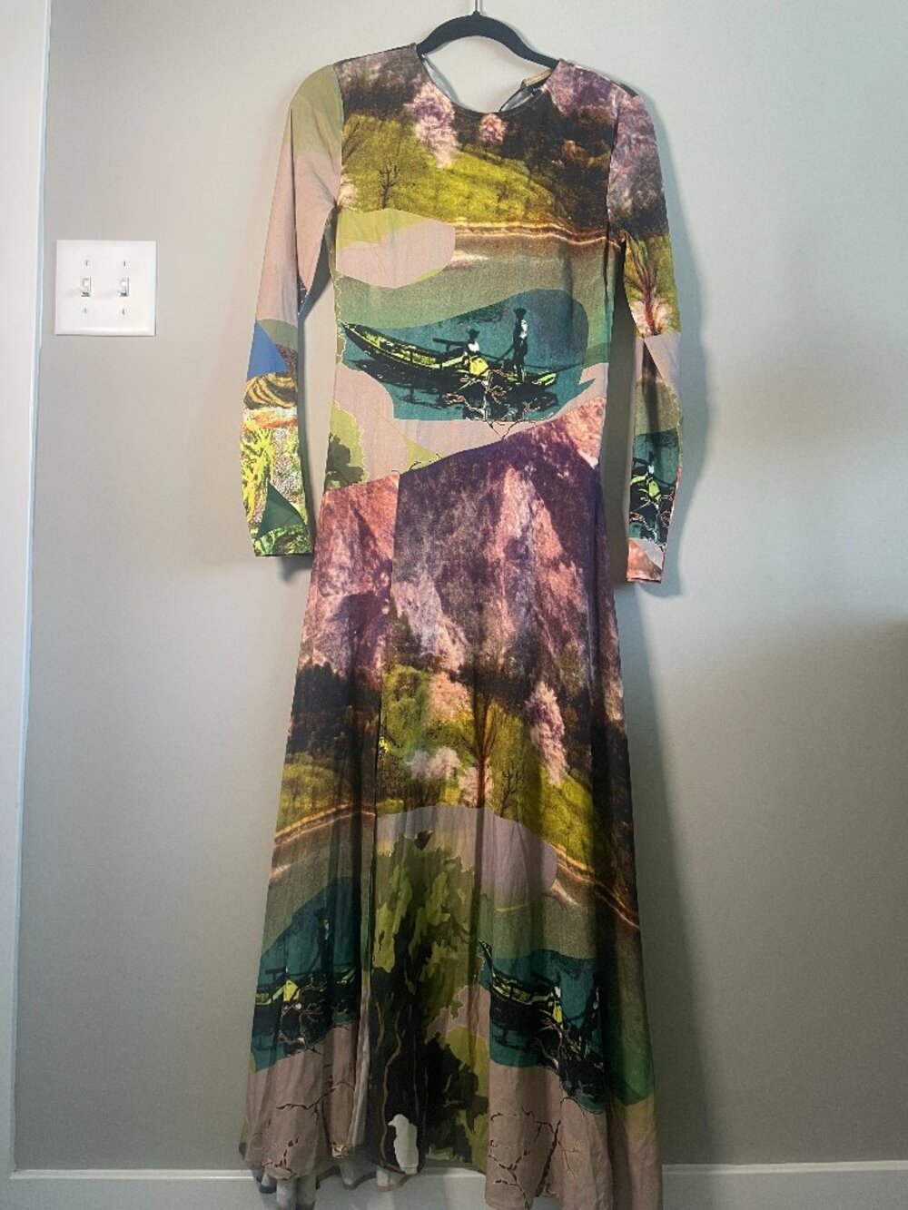 Desigual XS Abstract Scenic Print Maxi Dress Long Sleeve Multicolor